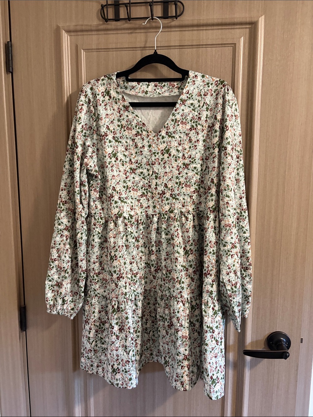 Floral Tiered Long Sleeve Dress in Sage Green and Mauve